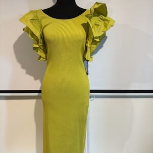 New York & Company Lime Green Ruffle Sleeve Dress